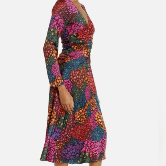 FARM RIO RAINBOW HEARTS LONG SLEEVE V-NECK MIDI DRESS sz S - Picture 4 of 9
